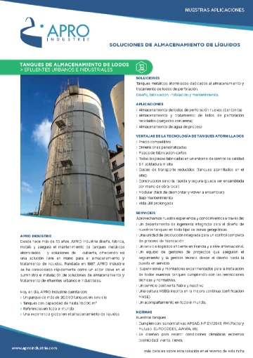 Ficha de aplicación- Almacenamiento de lodos