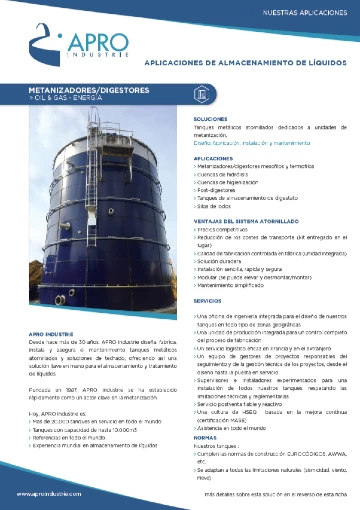 Ficha de aplicación- Metanizadores/ digestores
