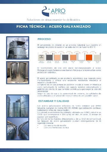Ficha de producto- Tanque en acero galvanizado